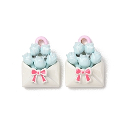 Sky Blue Alloy Enamel Pendants, Flower with Envelope Charms, Sky Blue, 16x12x5.5mm, Hole: 1.6mm