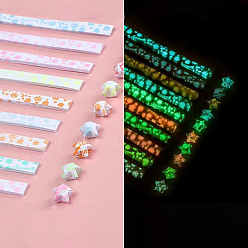 Flower 10 Colors Luminous Lucky Star Origami Paper, Folding Stripe Paper, Mixed Colors, Flower Pattern, 24x1cm, 210 sheets/set