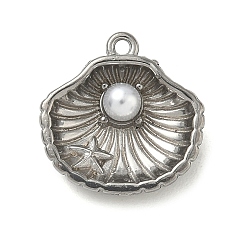 Shell Shape 304 подвески из нержавеющей стали, с abs имитационными жемчужными бусинами , цвет нержавеющей стали, формы раковины, 17x17x6 мм, отверстие : 1.4 мм