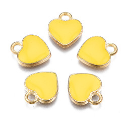 Gold Alloy Enamel Charms, Heart, Light Gold, Gold, 12x10x2mm, Hole: 2mm