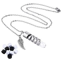 Plata Antiguo & Color de  Acero Inoxidable 1pc wing 304 collares con colgante de urna de acero inoxidable para cenizas, Collares con frascos de vidrio para guardar cenizas, con 10piezas de alfombra de algodón perfumada, plata antigua y el color de acero inoxidable, 21.77 pulgada (55.3 cm)