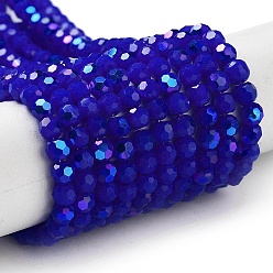 Синий Непрозрачное стекло бисер нитей, граненые, круглые, синие, 4 мм, отверстие : 0.8 мм, около 87~93 шт / нитка, 32~33 см