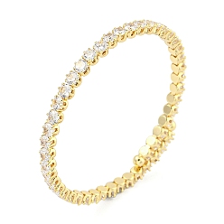 Настоящее золото 18K Стойкие латунные браслеты с открытыми манжетами и прозрачным фианитом для женщин, без кадмия и без свинца, долговечный, реальный 18 k позолоченный, внутренний диаметр: 2-1/8 дюйм (5.3 см), 4 мм