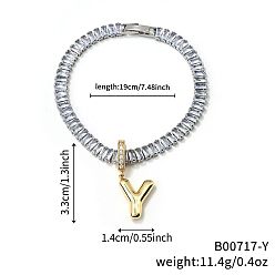 Letter Y Модные латунные браслеты с подвесками, кубический цирконий теннисные браслеты для женщин, буквы, Письмо Y, 7-1/2 дюйм (19 см)
