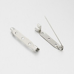 Platinum Iron Brooch Pin Back Safety Catch Bar Pins with 3 Holes, Platinum, 40x5x7mm, Hole: 2mm