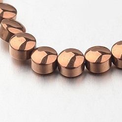 Copper Plated Electroplate Non-magnetic Synthetic Hematite Bead Strands, Flat Round, Copper Plated, 4x3mm, Hole: 1mm, about 102pcs/strand, 15.7 inch