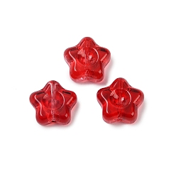 Красный Прозрачные стеклянные бусины, звезда, спекающийся лак, красные, 10.5x11x5 мм, отверстие : 1 мм