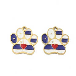 Темно-Синий 304 нержавеющей стальной эмали подвески, отпечаток лапы, ионное покрытие (ip), реальный 18 k позолоченный, темно-синий, 15.5x15x1.5 мм, отверстие : 1.5 мм