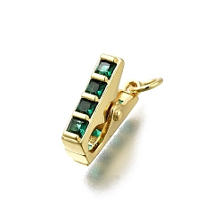 Зеленый Латунные микро проложить кубического циркония подвески, зажим, долговечный, без свинца и без кадмия, реальный 18 k позолоченный, стойки покрытие, с целью перехода в кольце, зелёные, 17.5x13x6.5 мм, отверстие : 3 мм