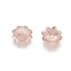 Rose Gold 201 Stainless Steel Bead Caps, Flower, Multi-Petal, Rose Gold, 7x1.5mm, Hole: 1mm