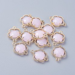 Бледно-Розовый Соединители стеклянные ссылки, с фурнитурой Berzel с открытой спиной из экологически чистого сплава, граненые, цветок, золотой свет, розовый жемчуг, 15.5x12x3 мм, отверстие : 1.4 мм