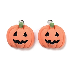 Тыква Подвески из непрозрачной смолы на тему хэллоуина, хэллоуин прелести, тыква, 21x19.5x8 мм, отверстие : 2 мм