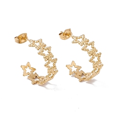 Золотой Ионное покрытие (ip) 304 серьги-гвоздики в виде звезды из нержавеющей стали, полукруглые серьги для женщин, золотые, 21x8 мм, штифты : 0.8 мм