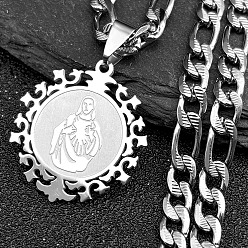 Нержавеющая Сталь Цвет Плоские круглые с девственным узором 201 ожерелья из нержавеющей стали с подвеской для мужчин и женщин, не тускнеет, цвет нержавеющей стали, 21.65 дюйм (55 см)