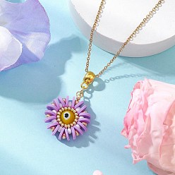 Лиловый Стеклянные бусины и полимерная глина и ожерелья с подвесками в стиле лэмпворк от сглаза, 304 ожерелья-цепочки из нержавеющей стали для женщин, золотые, сирень, 17.64 дюйм (44.8 см)