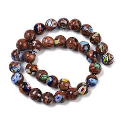 Седло Коричневый Handmade millefiori lampwork beads strands, круглые, с золотым песком, седло коричневый, 12x11.5 мм, отверстие : 1 мм, около 32 шт / нитка, 14.13'' (35.9 см)