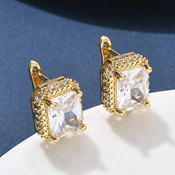 Настоящее золото 18K Латунные серьги-кольца из прозрачного кубического циркония, прямоугольные, реальный 18 k позолоченный, 15.5x11.5x15.5 мм