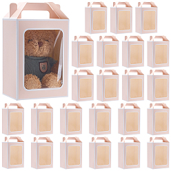 Pink Складные подарочные пакеты из бумаги, с окном из ПВХ и ручкой-отверстием, прямоугольные, розовые, 13x18x25 см