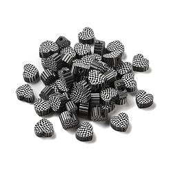 Черный Бусины из полимерной глины , сердце с тартаном, чёрные, 9x10x4.5 мм, отверстие : 2 мм