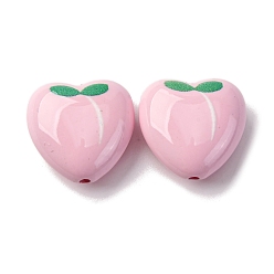 Peach Непрозрачные акриловые бусины, сердце с фруктами, персик, 17x18x8.5 мм, отверстие : 1.6 мм