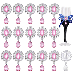 Розовый 16 Кабошоны из сплава со стразами, слеза, светло-розовый, 46x24x5 мм