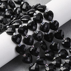 Обсидиан Природные обсидиана бисер нитей, граненое сердце, с бисером, 9x10x4 мм, отверстие : 1.2 мм, около 16 шт / нитка, 7.09'' (18 см)