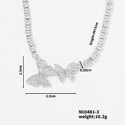 Платина Женские латунные ожерелья с подвеской в виде двойной бабочки, полностью украшенные кристаллами и стразами, платина, 15.75 дюйм (40 см)