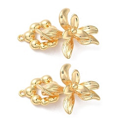 Золотой Латунная обшивка стойки с застежками, без кадмия и без свинца, долговечный, цветок, золотые, Цветок: 25.8x20x11.4 мм, отверстие : 1.4 мм, Кольцо: 16.2x12.6x2.8 mm, отверстие : 1.2 мм