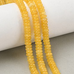 Amarillo Teñidos naturales blancas perlas de jade hebras, rondelle lisa, amarillo, 6.5x2 mm, agujero: 1.1 mm, sobre 167 unidades / cadena, 14.76'' (37.5 cm)