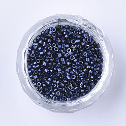 Prussian Blue Glass Cylinder Beads, Seed Beads, Metallic Colours, Round Hole, Prussian Blue, 1.5~2x1~2mm, Hole: 0.8mm, about 8000pcs/bag, about 85~95g/bag