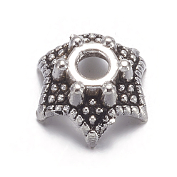 Античное Серебро 6-лепесток цветка тибетское серебро крышки шарика, без кадмия и без свинца, античное серебро, диаметром около 7 мм , 3 мм высотой, отверстие : 2 мм