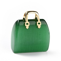 Зеленый Подвески кошачий глаз, с латунной фурнитурой золотого цвета, ба, зелёные, 27.5x25x12 мм, отверстие : 6.5x5 мм