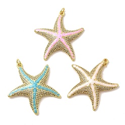 (52) Непрозрачная лаванда Латунь эмаль подвески, прелести морская звезда, реальный 18 k позолоченный, с целью перехода в кольце, без свинца и без кадмия, долговечный, стойки покрытие, разноцветные, 38x36x7 мм, отверстие : 3.4 мм