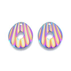 Rainbow Color Ion Plating(IP) 201 Stainless Steel Pendant, Textured Charms, Teardorp, Rainbow Color, 21.5x17.5x1mm, Hole: 1.6mm