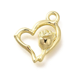 Настоящее золото 18K Латунные подвески, выросли прелести, стойки покрытие, без свинца и без кадмия, реальный 18 k позолоченный, 12.5x13.5x4.5 мм, отверстие : 1.6 мм