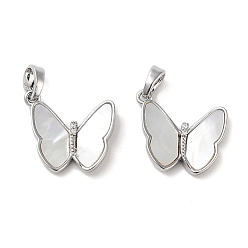 Платина Подвески из латуни с двойной бабочкой и прозрачным микропаве с кубическим цирконием, без кадмия, без никеля и без свинца, с оболочкой, платина, 15x17.5x3.5 мм, отверстие : 4.5x2.5 мм