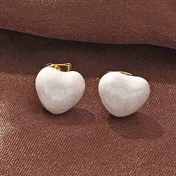 Белый Латунь серьги, с эмалью, стойки покрытие, долговечный, без свинца и без кадмия, сердце, реальный 18 k позолоченный, белые, 10x11 мм