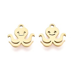 Золотой 304 прелести нержавеющей стали, прелести осьминога, золотые, 9.5x10x1 мм, отверстие : 1 мм