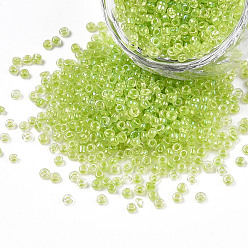 Зелено-Желтый 12/0 стакан бисер, внутри цветов, круглое отверстие, круглые, прозрачные цвета радуги, зеленый желтый, 12/0, 2~2.5x1.5~2 мм, отверстия: 0.8 мм, около 30000 шт / мешок