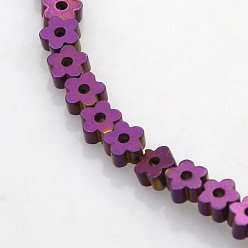 Purple Plated Electroplate Non-magnetic Synthetic Hematite Beads Strands, Flower/Plum Blossom, Purple Plated, 4x4x2mm, Hole: 1mm, about 117pcs/strand, 15.7 inch