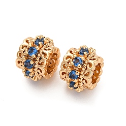 Настоящее золото 18K Латунные микро проложить Цирконий Европейский бисером, бусины с большим отверстием, без кадмия, без никеля и без свинца, реальный 18 k позолоченный, 9.5x7 мм, отверстие : 4.5 мм