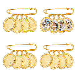 Golden 4Pcs Iron Brooches, with Alloy Pendant, Golden, 65mm
