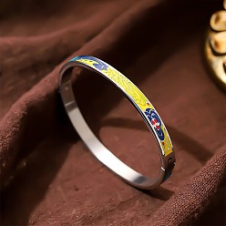 Colorful 304 Stainless Steel Enamel Hinged Cuff Bangles for Women, Real 18K Gold Plated, Colorful, Inner Diameter: 2.36 inch(6cm)