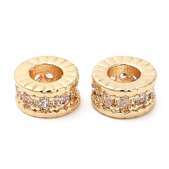 Настоящее золото 14K Стойки обшивки латунь микро проложить кубического циркония бусы, долговечный, без свинца и без кадмия, колонка, реальный 14 k позолоченный, 6x3 мм, отверстие : 2.8 мм