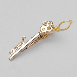 Key Brass Collar Tie Clips with Chain for Men, Golden & Silver, Key, 60x17mm