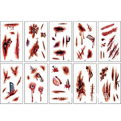 Красный Съемная временная тату-наклейка на тему Хэллоуина, Страшные татуировки на теле для мужчин и женщин, принадлежности для украшения вечеринок для косплея, красные, 120x68 мм, 10 шт / комплект