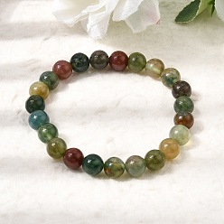 Indian Agate 8MM Natural Indian Agate Round Beaded Stretch Bracelets for Women, Inner Diameter: 2.05 inch(5.2cm)