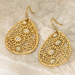 Teardrop 304 inoxydable strass en acier Dangle Boucles d'oreilles, or, larme, 50x30mm