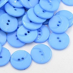 Cornflower Blue Acrylic Sewing Buttons for Costume Design, Plastic Shirt Buttons, 2-Hole, Dyed, Flat Round with Moon Pattern, Cornflower Blue, 17x1.5mm, Hole: 1mm
