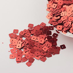 Индийский Красный Украшение аксессуаров пластиковая пайетка / блестки бисер, квадратный, Индийская красная, 5x5x0.1 мм, отверстие : 1.4 мм